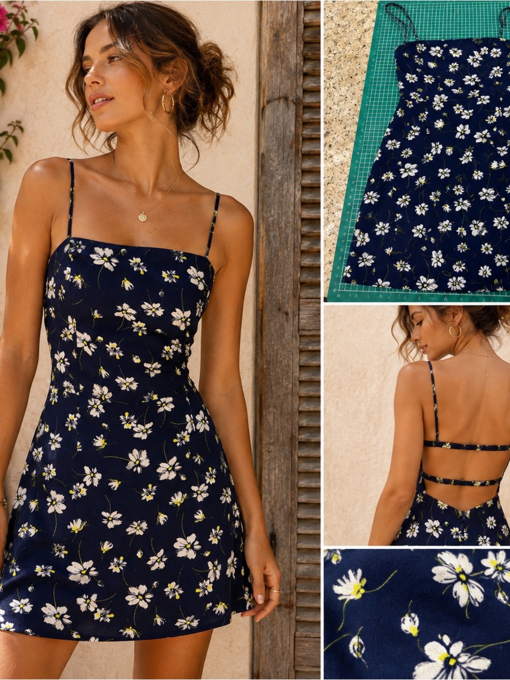 Elodie Navy Floral Mini Dress XS NWT Open Back Strappy